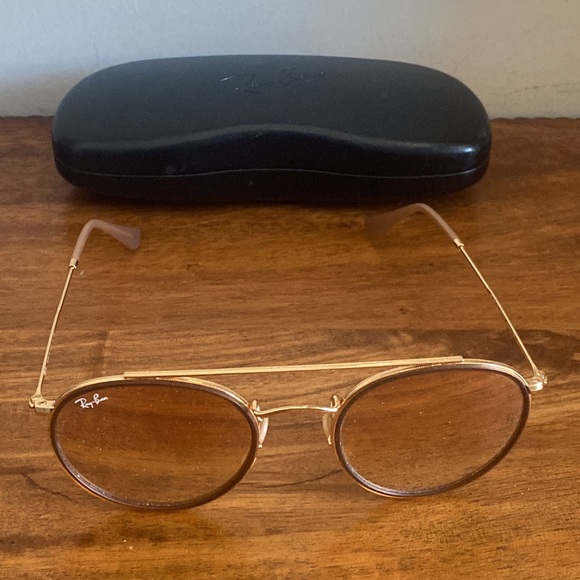 Ray-Ban 3647N Round Double Bridge Mirrored Sunglasses with Case. Gold/Br… - Picture 2 of 16